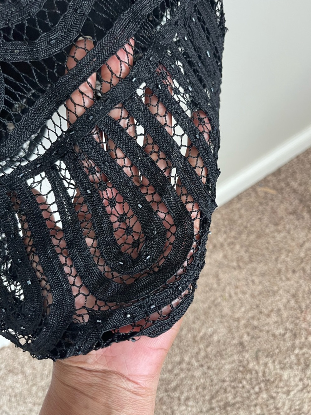 CACHE | Black Beaded Lace Midi Dress Sz S - Picture 5 of 10